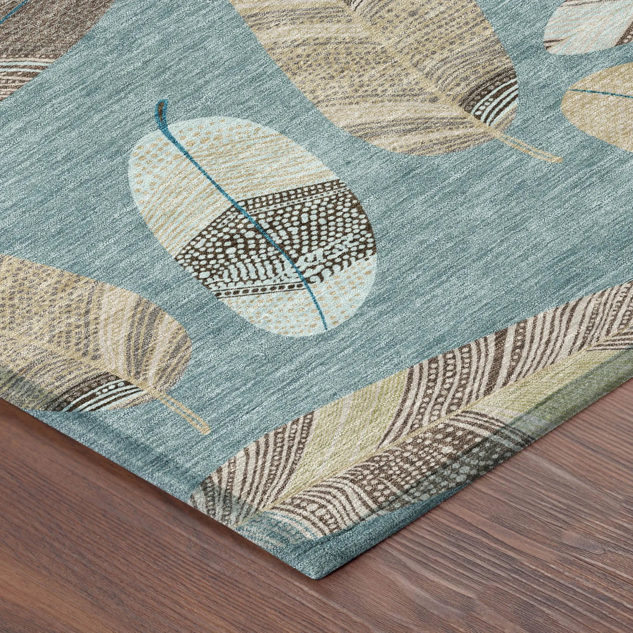 9' X 12' Teal Blue And Ivory Botanical Leaves Washable Indoor Outdoor Area Rug Homeroots Outdoor