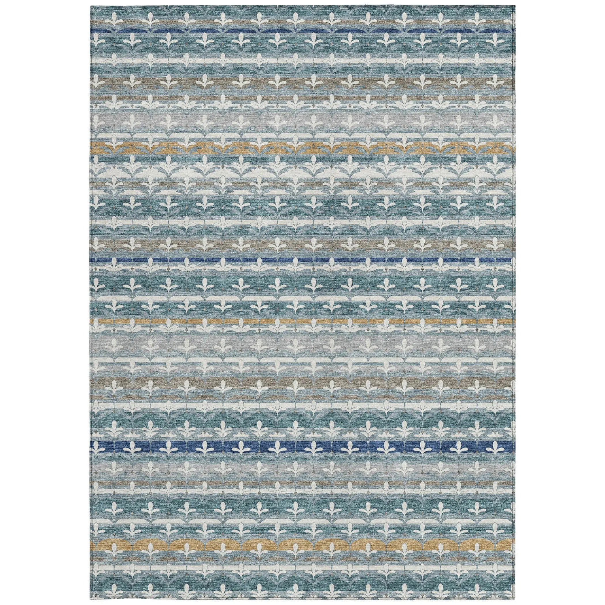 9' X 12' Teal Blue And Ivory Damask Washable Indoor Outdoor Area Rug Homeroots Outdoor