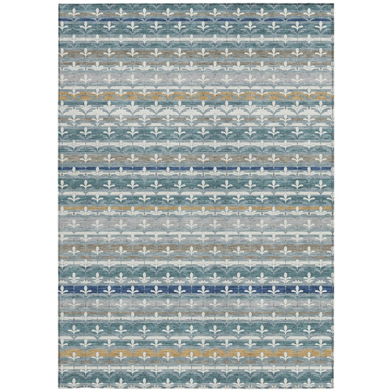 9' X 12' Teal Blue And Ivory Damask Washable Indoor Outdoor Area Rug Homeroots Outdoor