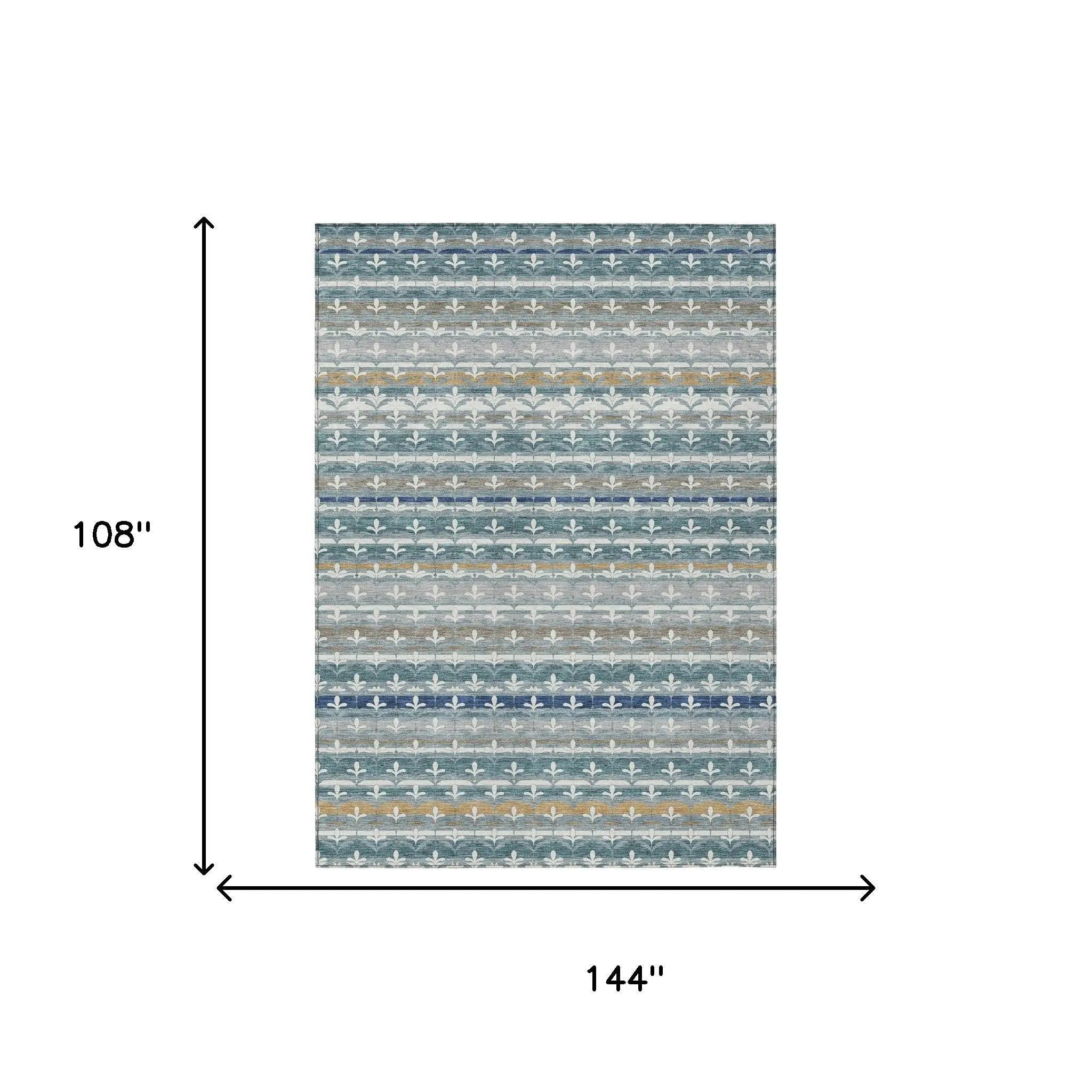 9' X 12' Teal Blue And Ivory Damask Washable Indoor Outdoor Area Rug Homeroots Outdoor