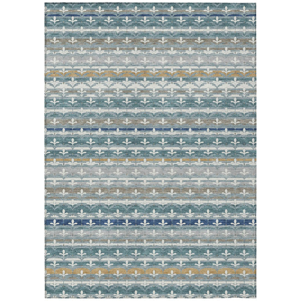 9' X 12' Teal Blue And Ivory Damask Washable Indoor Outdoor Area Rug Homeroots Outdoor