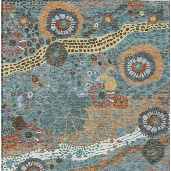 9' X 12' Teal Blue And Ivory Floral Washable Indoor Outdoor Area Rug Homeroots Outdoor