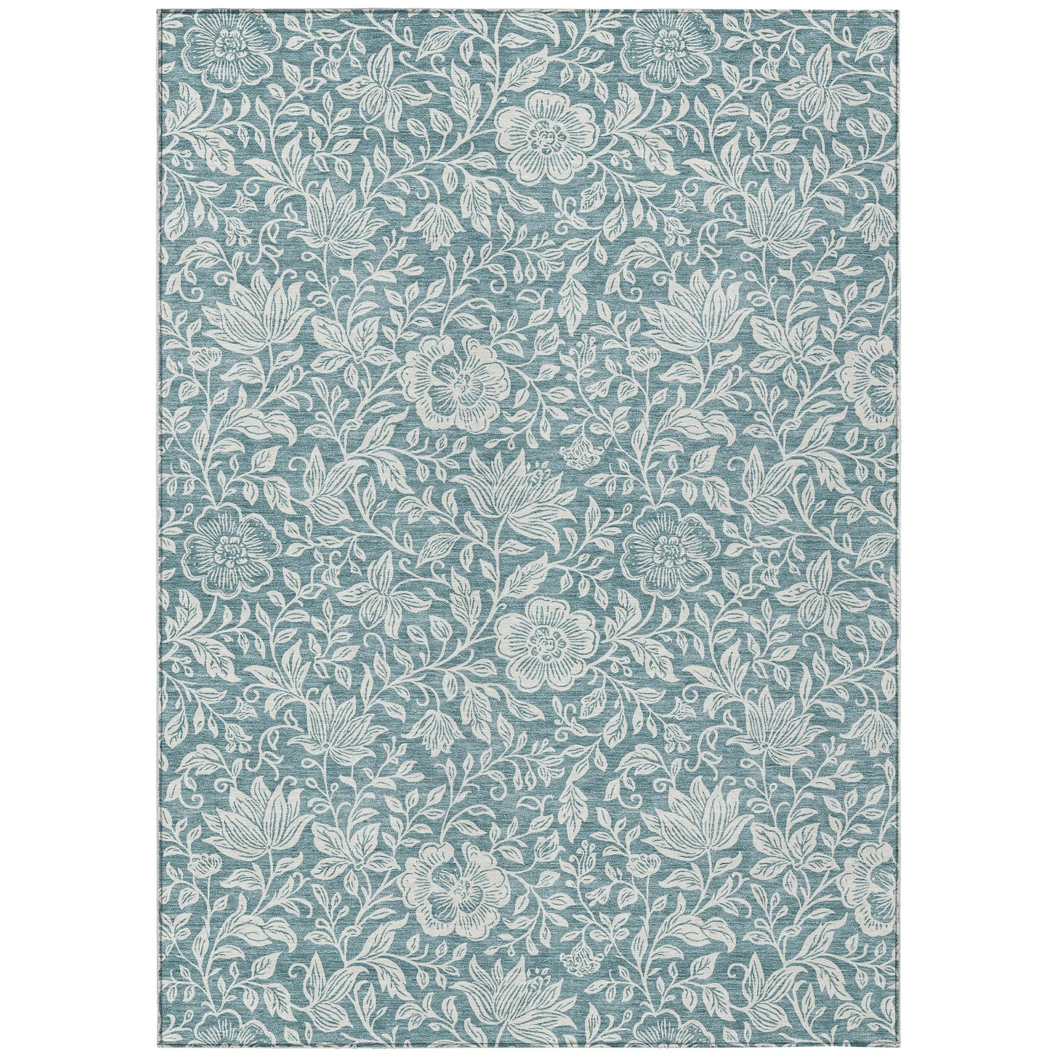 9' X 12' Teal Blue And Ivory Floral Washable Indoor Outdoor Area Rug Homeroots Outdoor