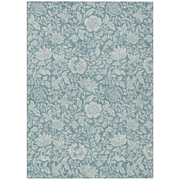 9' X 12' Teal Blue And Ivory Floral Washable Indoor Outdoor Area Rug Homeroots Outdoor