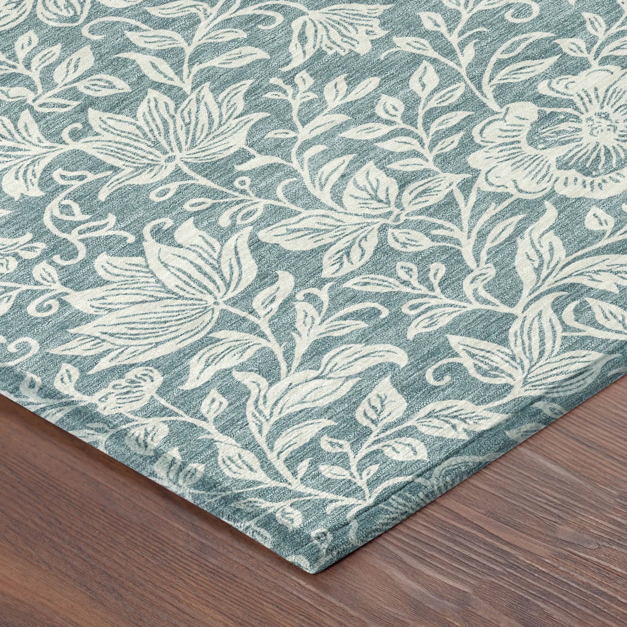 9' X 12' Teal Blue And Ivory Floral Washable Indoor Outdoor Area Rug Homeroots Outdoor