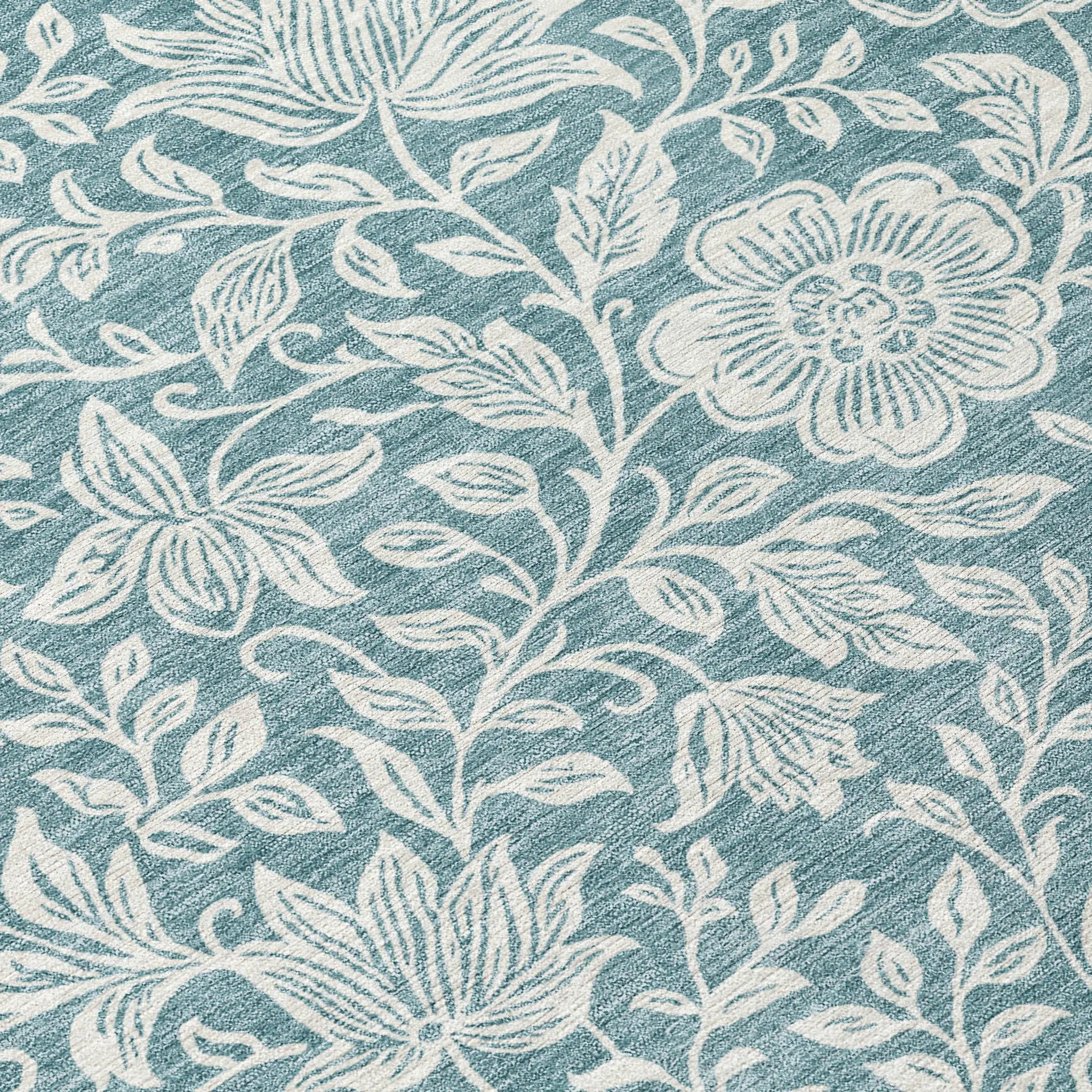 9' X 12' Teal Blue And Ivory Floral Washable Indoor Outdoor Area Rug Homeroots Outdoor