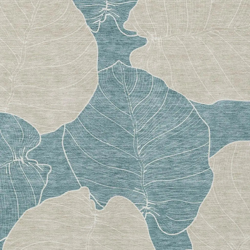 9' X 12' Teal Blue And Ivory Floral Washable Indoor Outdoor Area Rug Homeroots Outdoor