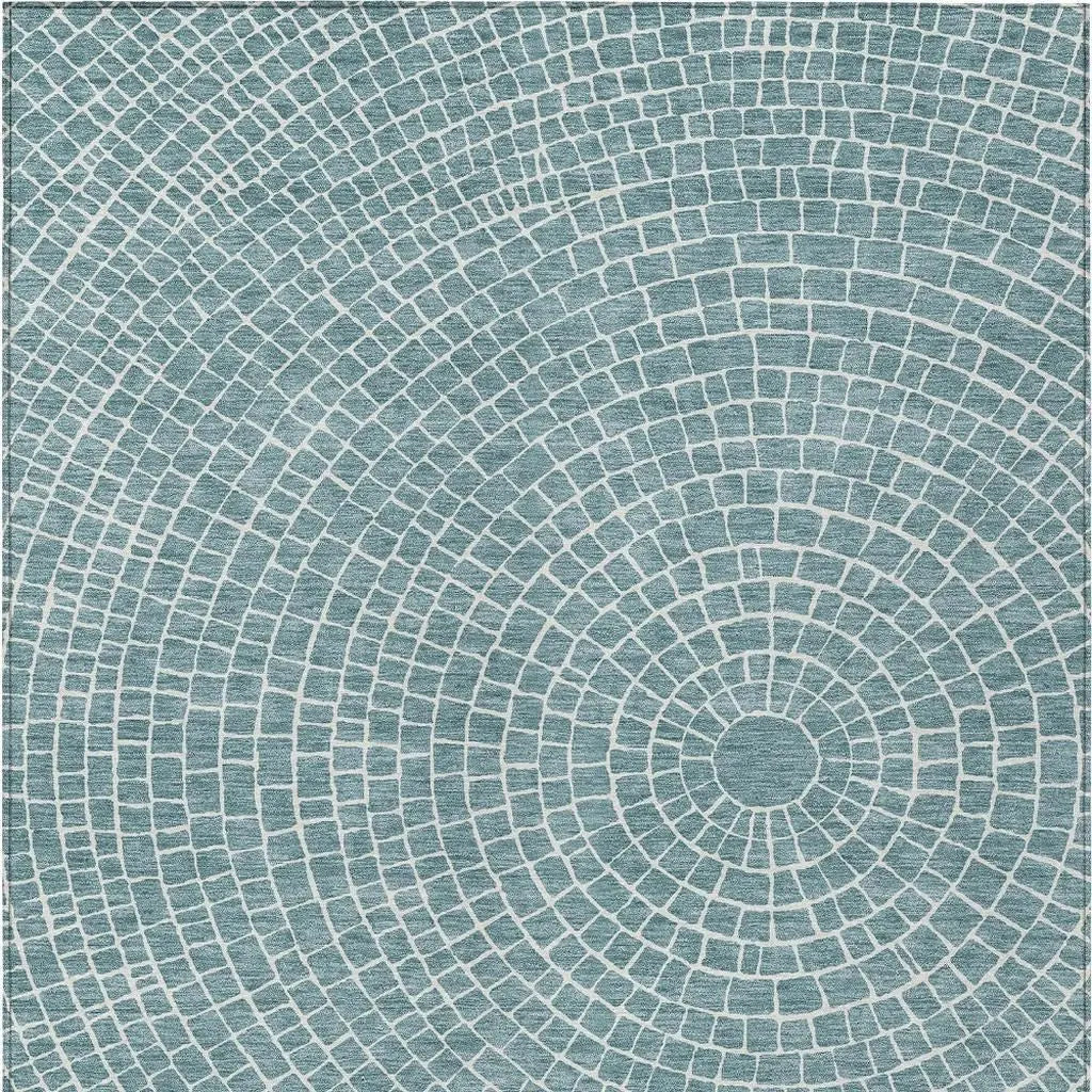 9' X 12' Teal Blue And Ivory Geometric Washable Indoor Outdoor Area Rug Homeroots Outdoor