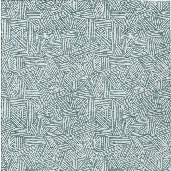 9' X 12' Teal Blue And Ivory Geometric Washable Indoor Outdoor Area Rug Homeroots Outdoor