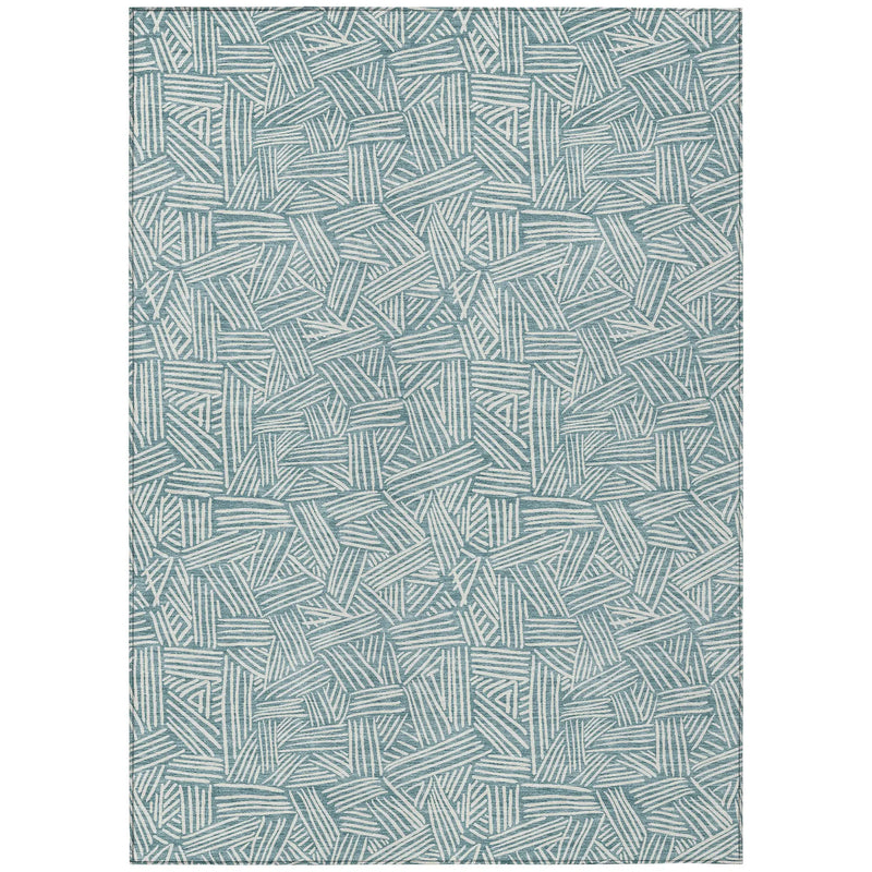 9' X 12' Teal Blue And Ivory Geometric Washable Indoor Outdoor Area Rug Homeroots Outdoor
