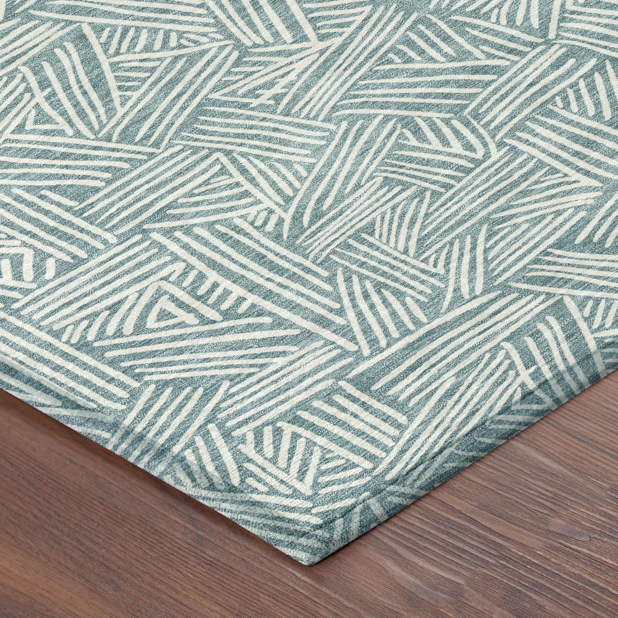 9' X 12' Teal Blue And Ivory Geometric Washable Indoor Outdoor Area Rug Homeroots Outdoor
