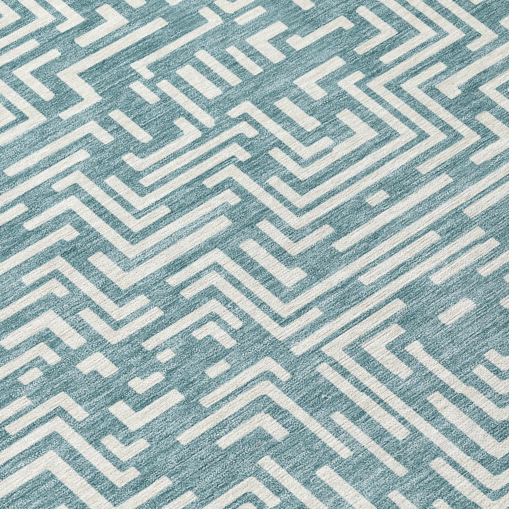 9' X 12' Teal Blue And Ivory Geometric Washable Indoor Outdoor Area Rug Homeroots Outdoor