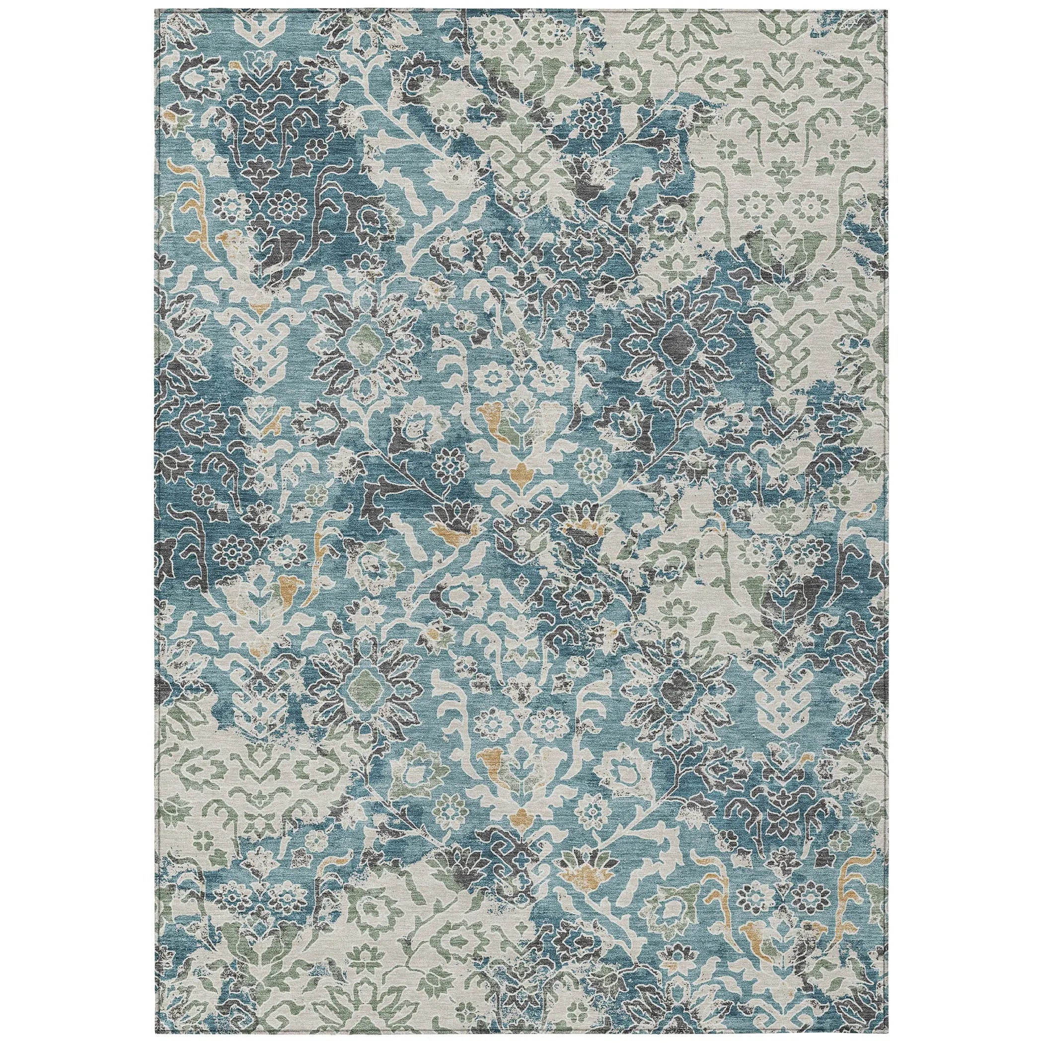 9' X 12' Teal Blue And Ivory Geometric Washable Indoor Outdoor Area Rug Homeroots Outdoor