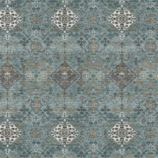 9' X 12' Teal Blue And Ivory Geometric Washable Indoor Outdoor Area Rug Homeroots Outdoor