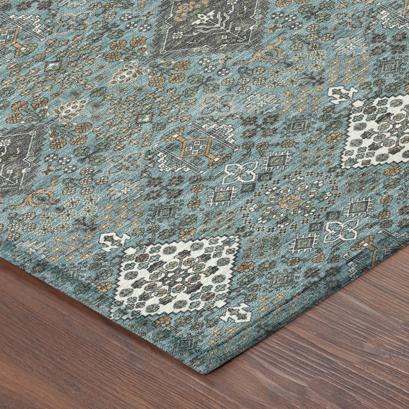 9' X 12' Teal Blue And Ivory Geometric Washable Indoor Outdoor Area Rug Homeroots Outdoor