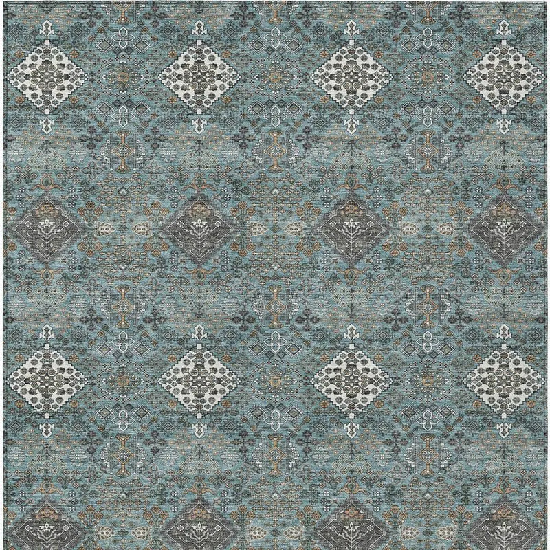 9' X 12' Teal Blue And Ivory Geometric Washable Indoor Outdoor Area Rug Homeroots Outdoor