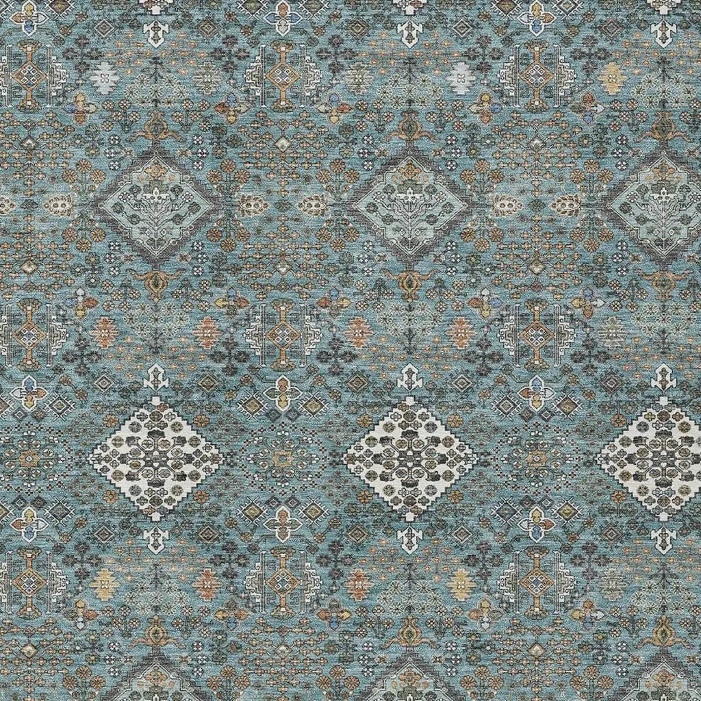 9' X 12' Teal Blue And Ivory Geometric Washable Indoor Outdoor Area Rug Homeroots Outdoor