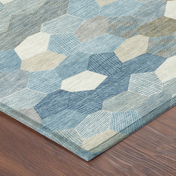 9' X 12' Teal Blue And Ivory Geometric Washable Indoor Outdoor Area Rug Homeroots Outdoor