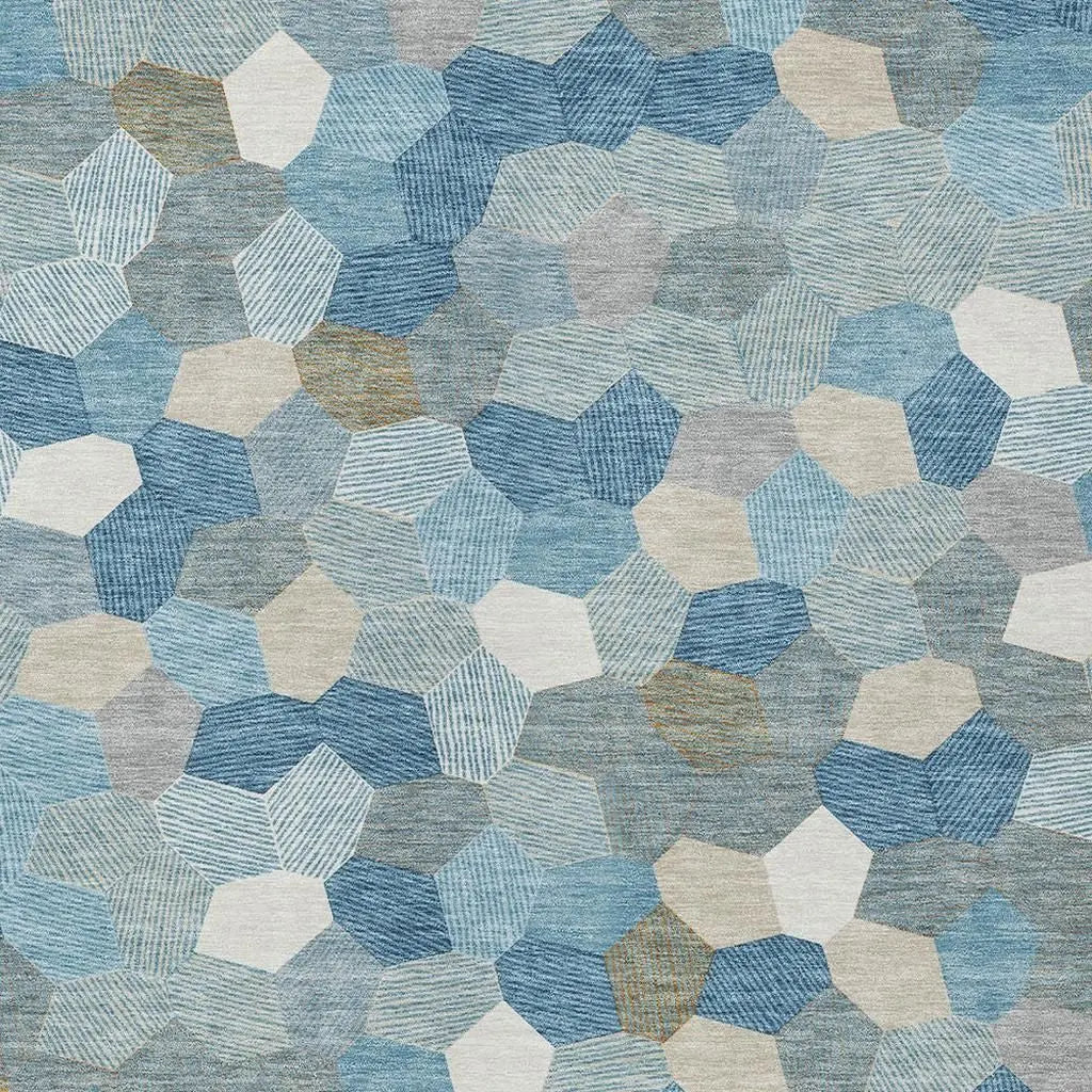 9' X 12' Teal Blue And Ivory Geometric Washable Indoor Outdoor Area Rug Homeroots Outdoor