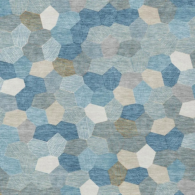 9' X 12' Teal Blue And Ivory Geometric Washable Indoor Outdoor Area Rug Homeroots Outdoor