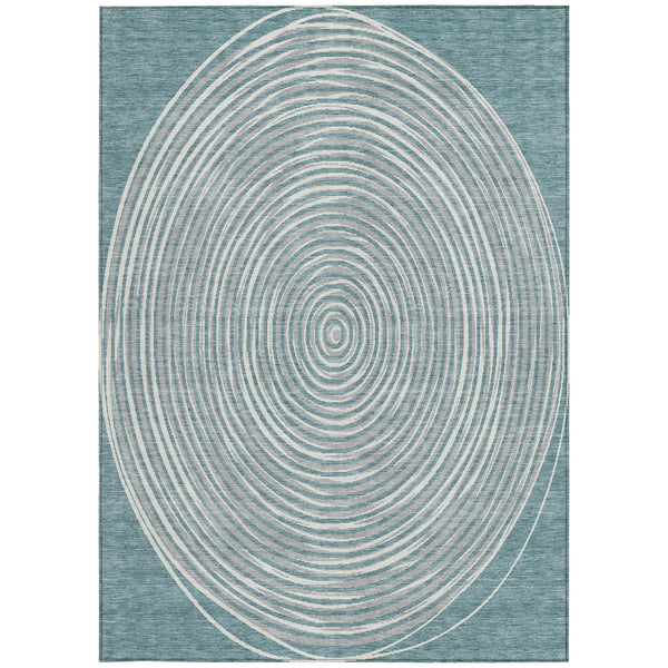 9' X 12' Teal Blue And Ivory Geometric Washable Indoor Outdoor Area Rug Homeroots Outdoor
