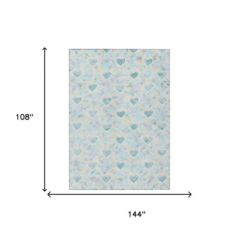 9' X 12' Teal Blue And Ivory Geometric Washable Indoor Outdoor Area Rug Homeroots Outdoor