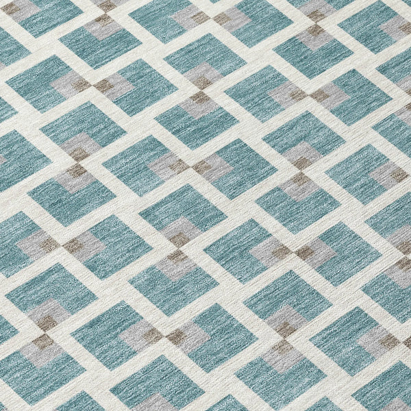 9' X 12' Teal Blue And Ivory Geometric Washable Indoor Outdoor Area Rug Homeroots Outdoor