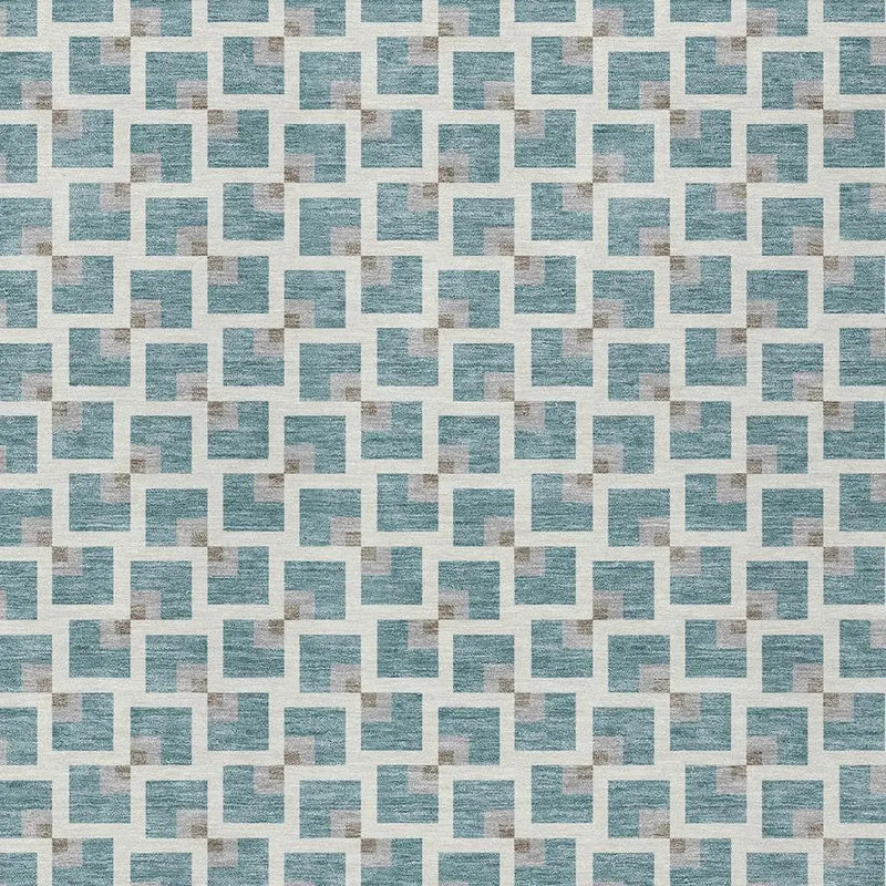 9' X 12' Teal Blue And Ivory Geometric Washable Indoor Outdoor Area Rug Homeroots Outdoor