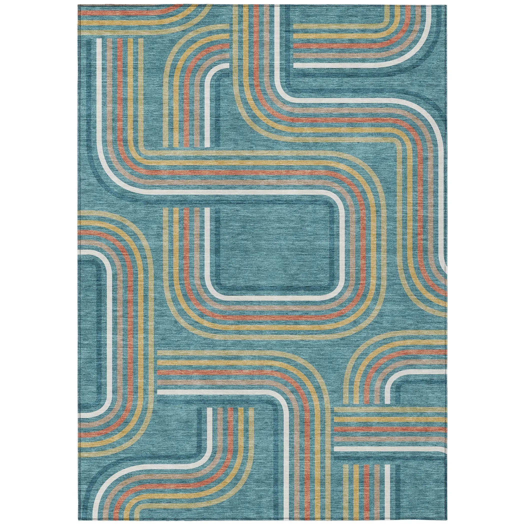 9' X 12' Teal Blue And Ivory Geometric Washable Indoor Outdoor Area Rug Homeroots Outdoor