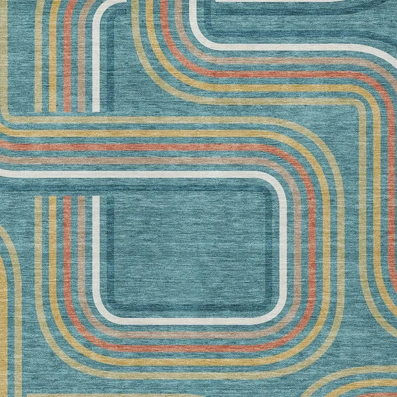 9' X 12' Teal Blue And Ivory Geometric Washable Indoor Outdoor Area Rug Homeroots Outdoor