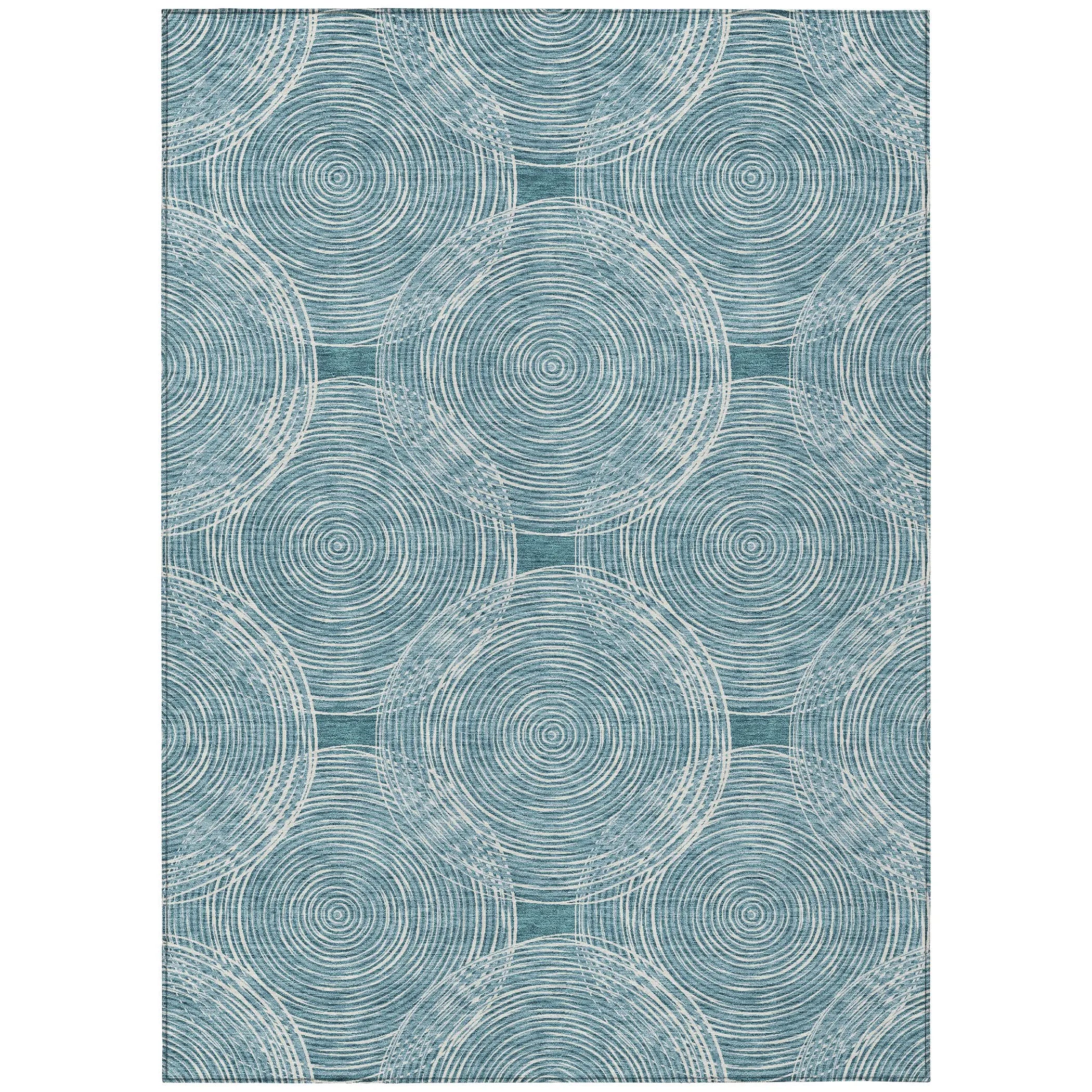 9' X 12' Teal Blue And Ivory Geometric Washable Indoor Outdoor Area Rug Homeroots Outdoor