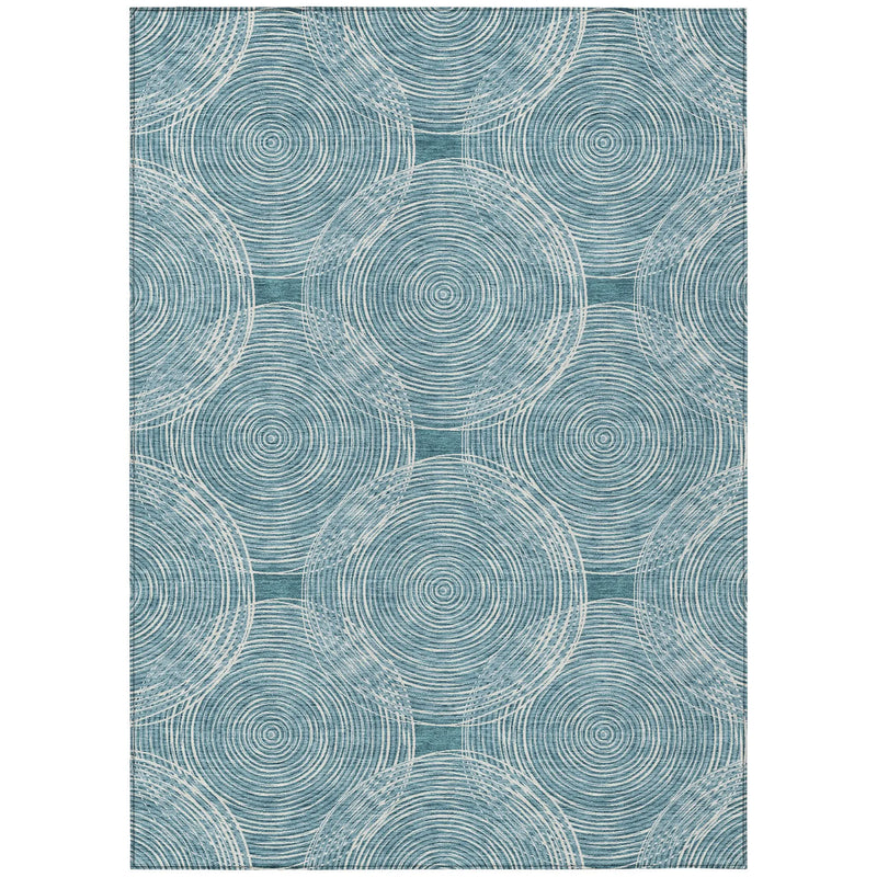 9' X 12' Teal Blue And Ivory Geometric Washable Indoor Outdoor Area Rug Homeroots Outdoor
