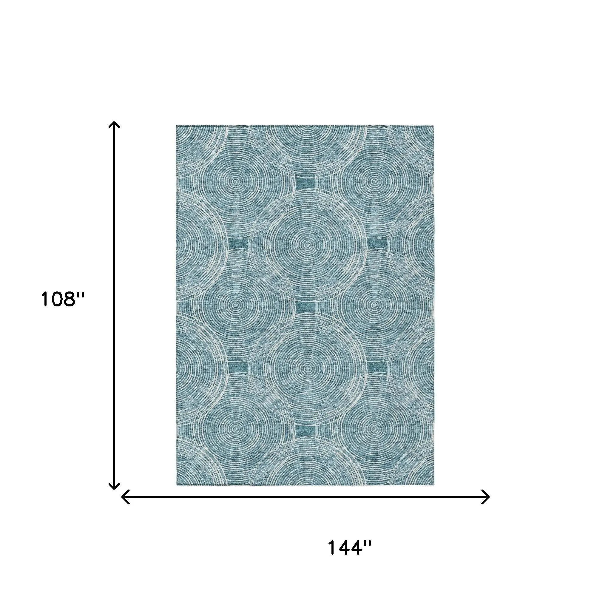 9' X 12' Teal Blue And Ivory Geometric Washable Indoor Outdoor Area Rug Homeroots Outdoor