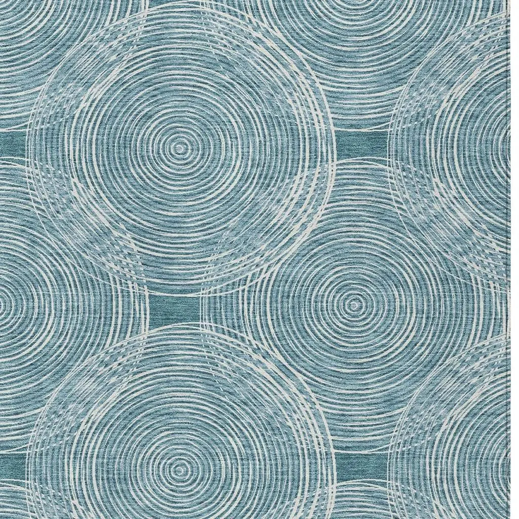 9' X 12' Teal Blue And Ivory Geometric Washable Indoor Outdoor Area Rug Homeroots Outdoor