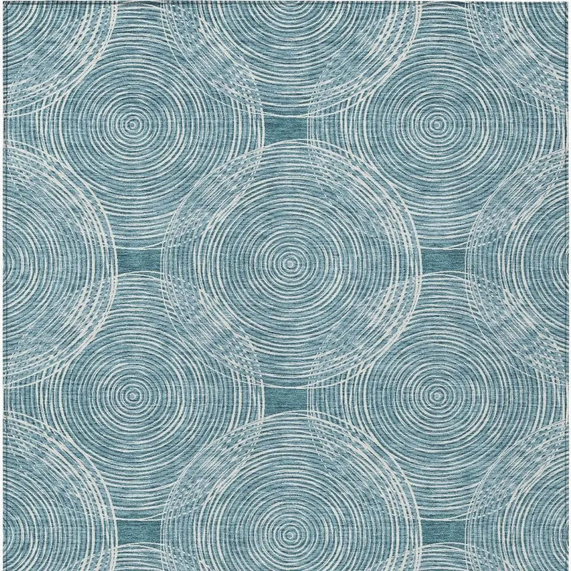 9' X 12' Teal Blue And Ivory Geometric Washable Indoor Outdoor Area Rug Homeroots Outdoor