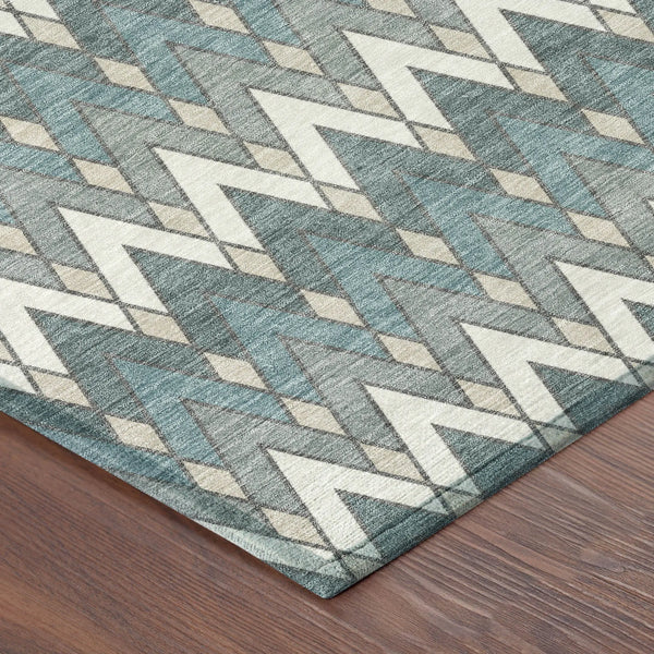 9' X 12' Teal Blue And Ivory Geometric Washable Indoor Outdoor Area Rug Homeroots Outdoor