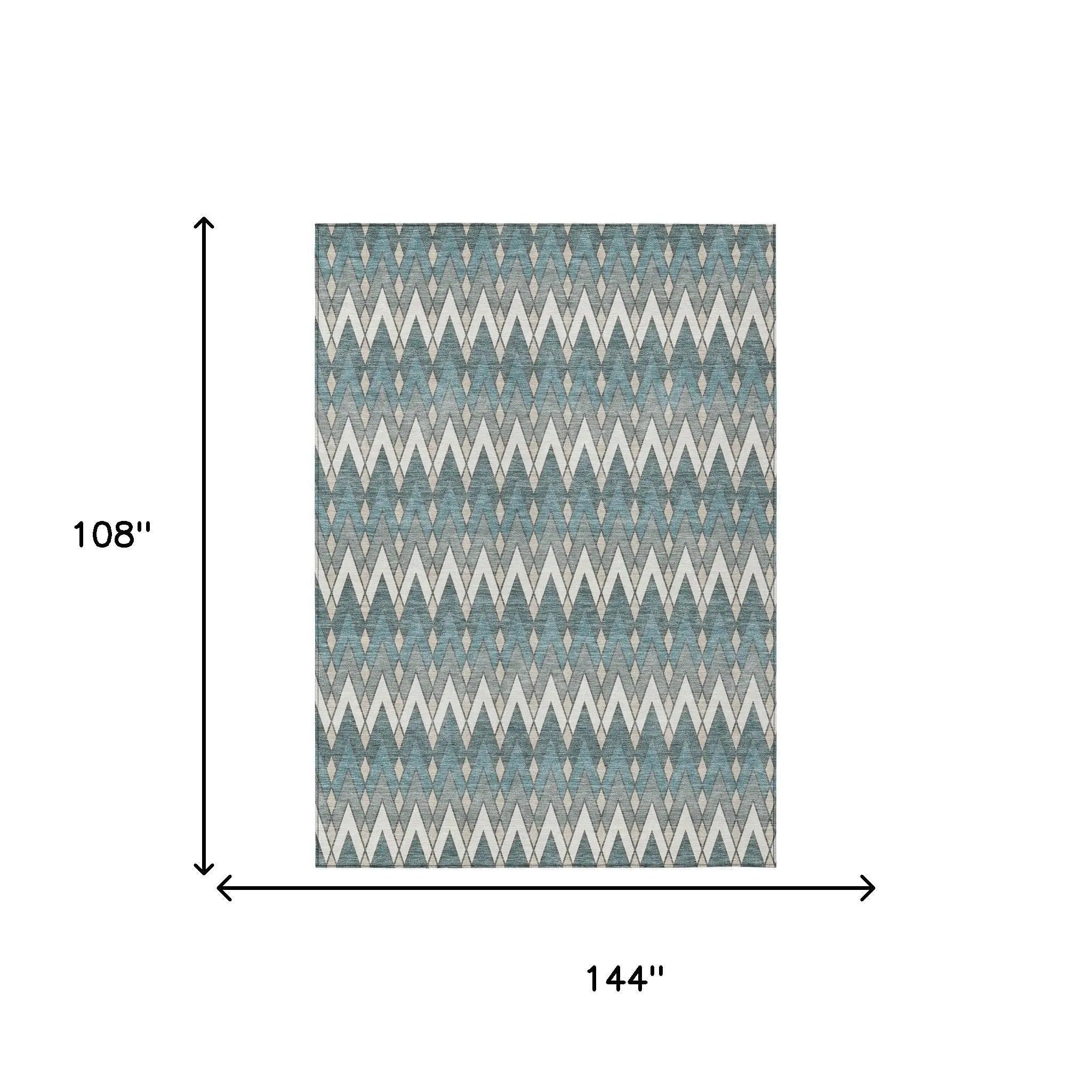 9' X 12' Teal Blue And Ivory Geometric Washable Indoor Outdoor Area Rug Homeroots Outdoor