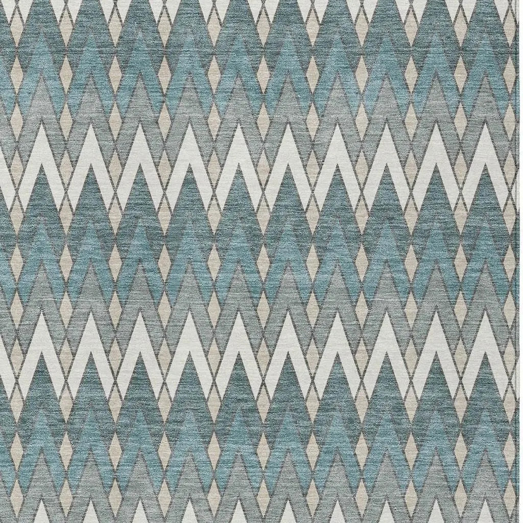 9' X 12' Teal Blue And Ivory Geometric Washable Indoor Outdoor Area Rug Homeroots Outdoor