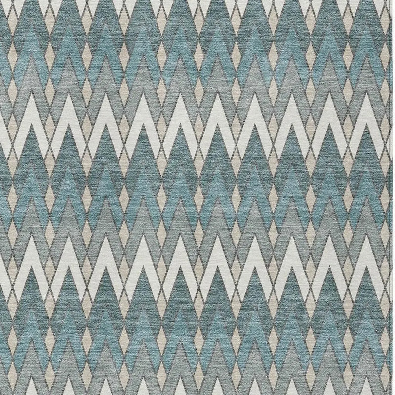 9' X 12' Teal Blue And Ivory Geometric Washable Indoor Outdoor Area Rug Homeroots Outdoor