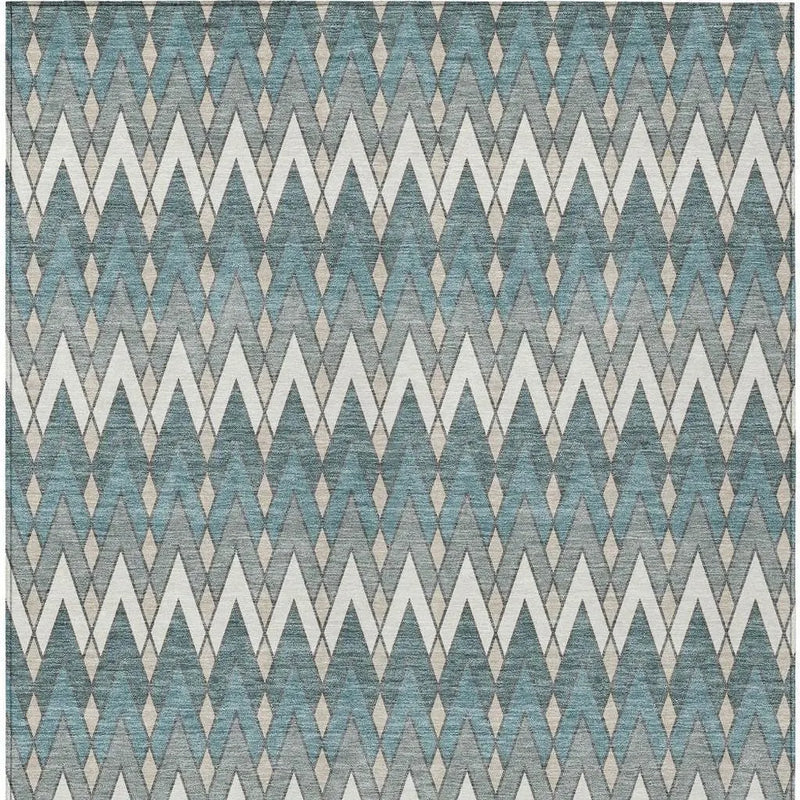 9' X 12' Teal Blue And Ivory Geometric Washable Indoor Outdoor Area Rug Homeroots Outdoor