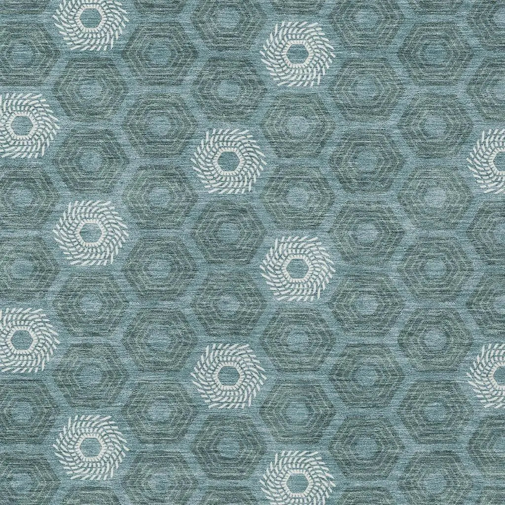 9' X 12' Teal Blue And Ivory Geometric Washable Indoor Outdoor Area Rug Homeroots Outdoor