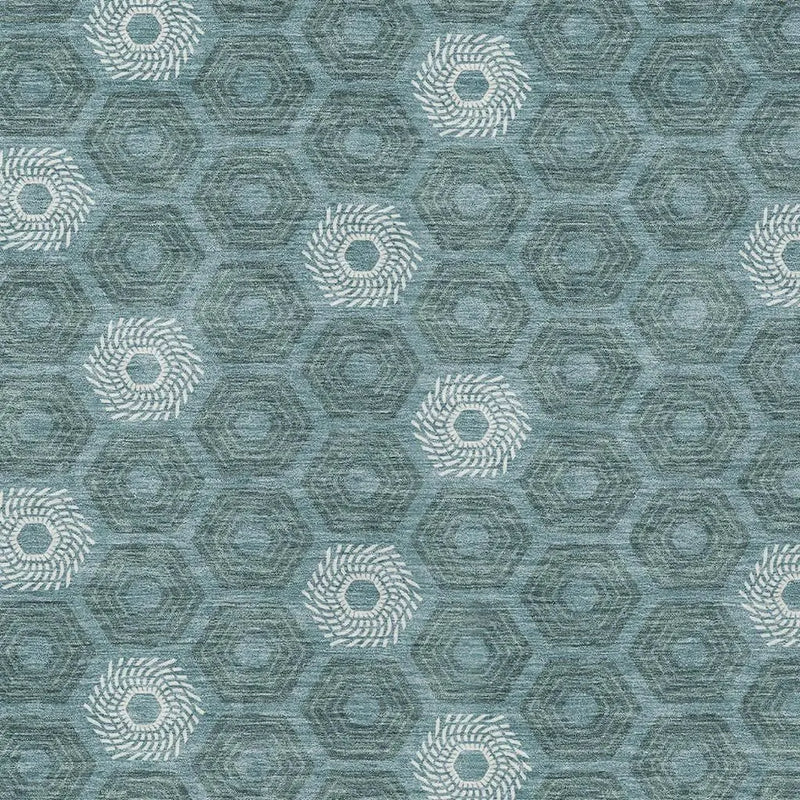 9' X 12' Teal Blue And Ivory Geometric Washable Indoor Outdoor Area Rug Homeroots Outdoor