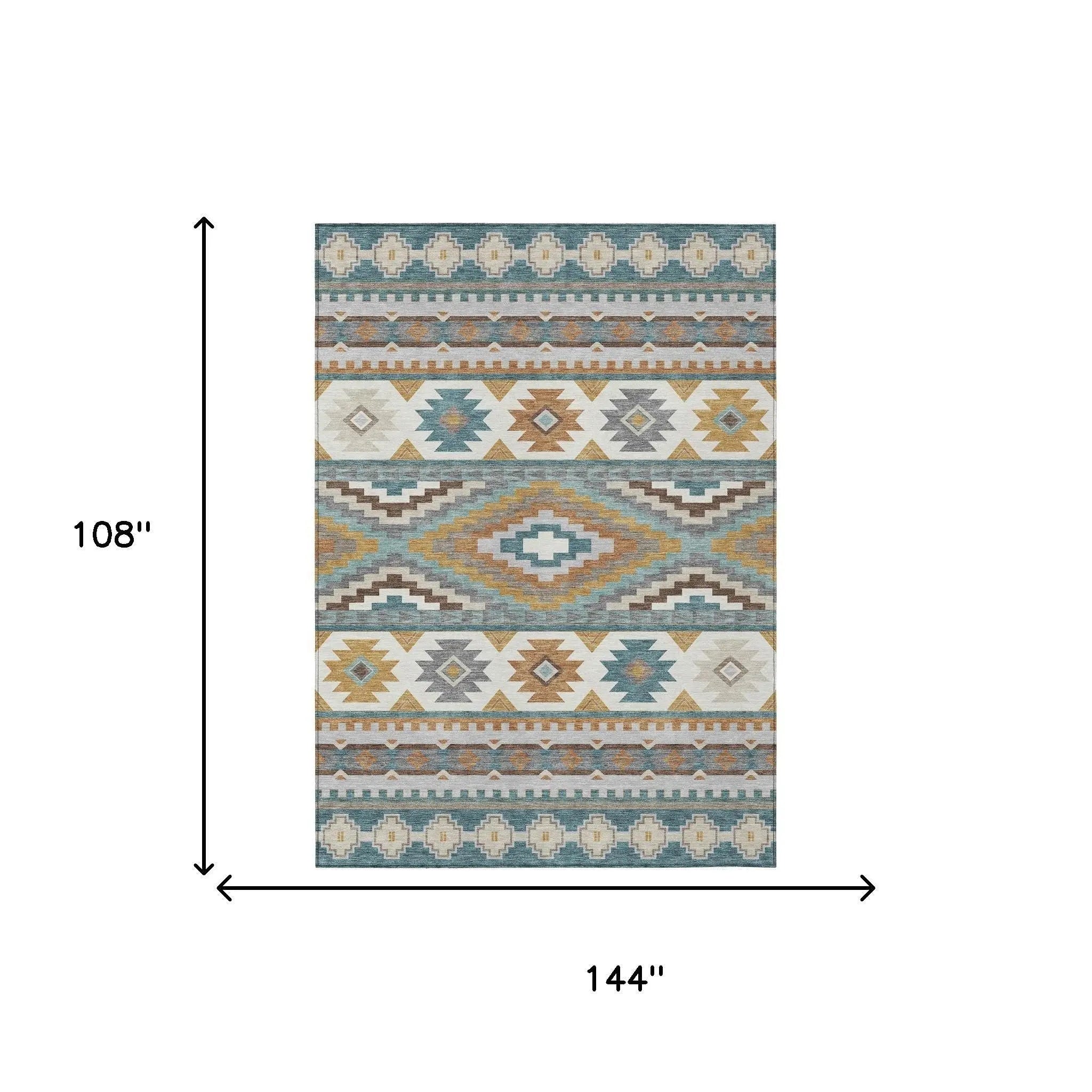 9' X 12' Teal Blue And Ivory Southwestern Washable Indoor Outdoor Area Rug Homeroots Outdoor