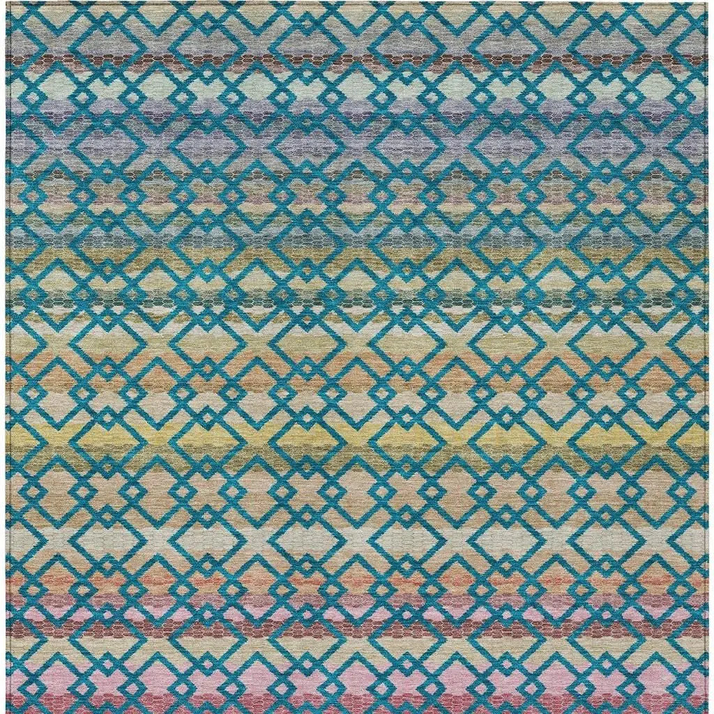 9' X 12' Teal Blue And Ivory Striped Washable Indoor Outdoor Area Rug Homeroots Outdoor