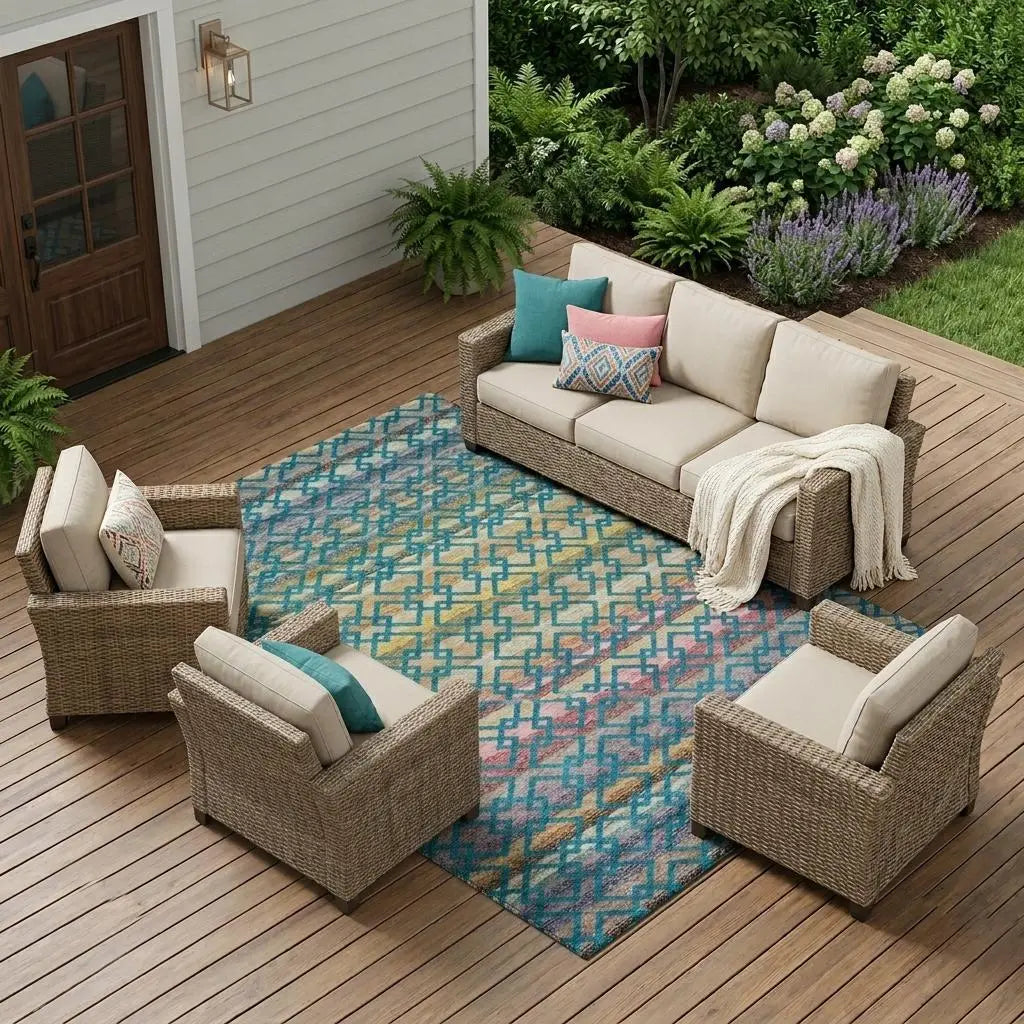 9' X 12' Teal Blue And Ivory Striped Washable Indoor Outdoor Area Rug Homeroots Outdoor