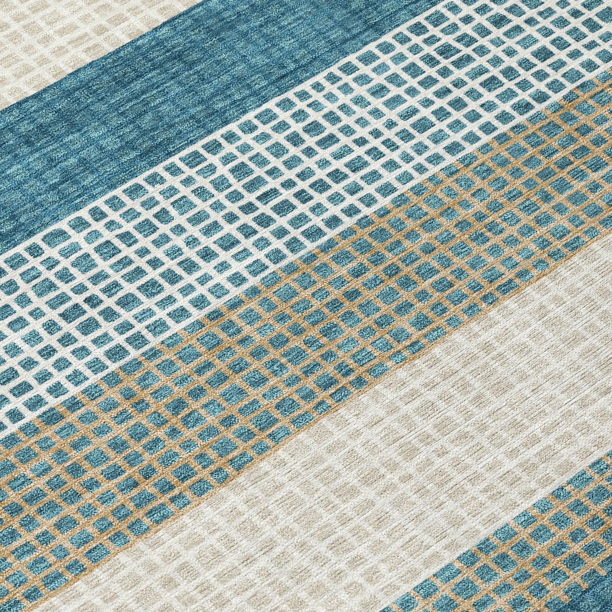 9' X 12' Teal Blue And Ivory Striped Washable Indoor Outdoor Area Rug Homeroots Outdoor