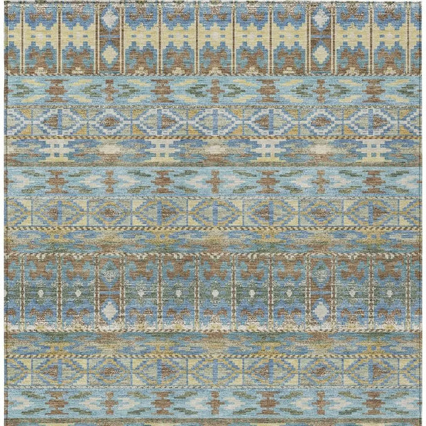 9' X 12' Teal Blue And Khaki Geometric Washable Indoor Outdoor Area Rug Homeroots Outdoor