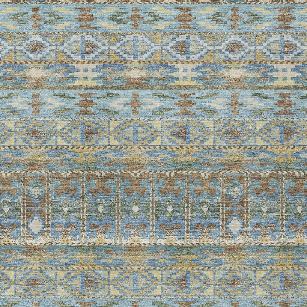 9' X 12' Teal Blue And Khaki Geometric Washable Indoor Outdoor Area Rug Homeroots Outdoor
