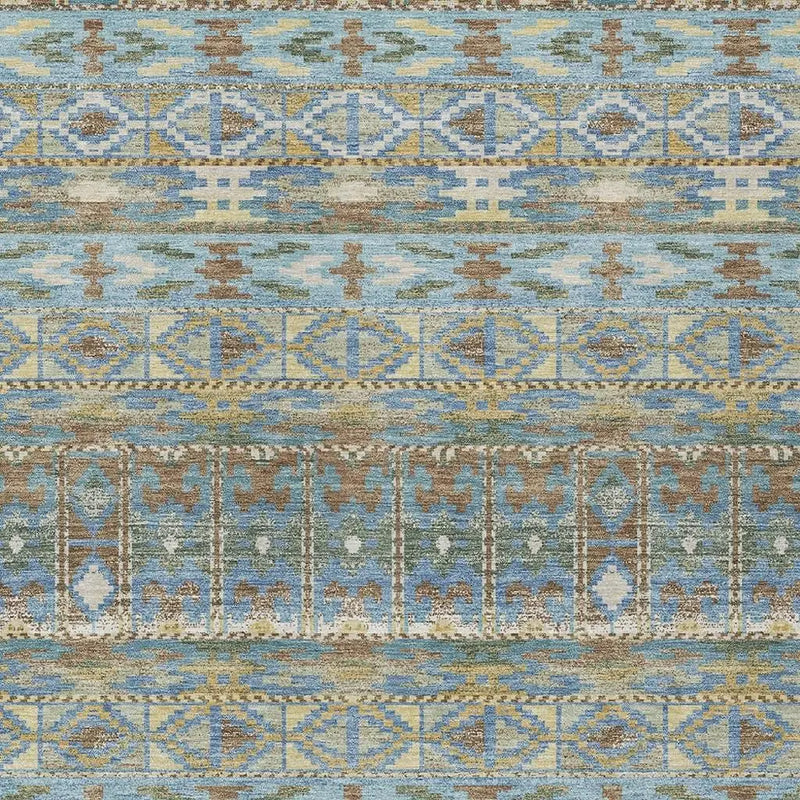 9' X 12' Teal Blue And Khaki Geometric Washable Indoor Outdoor Area Rug Homeroots Outdoor
