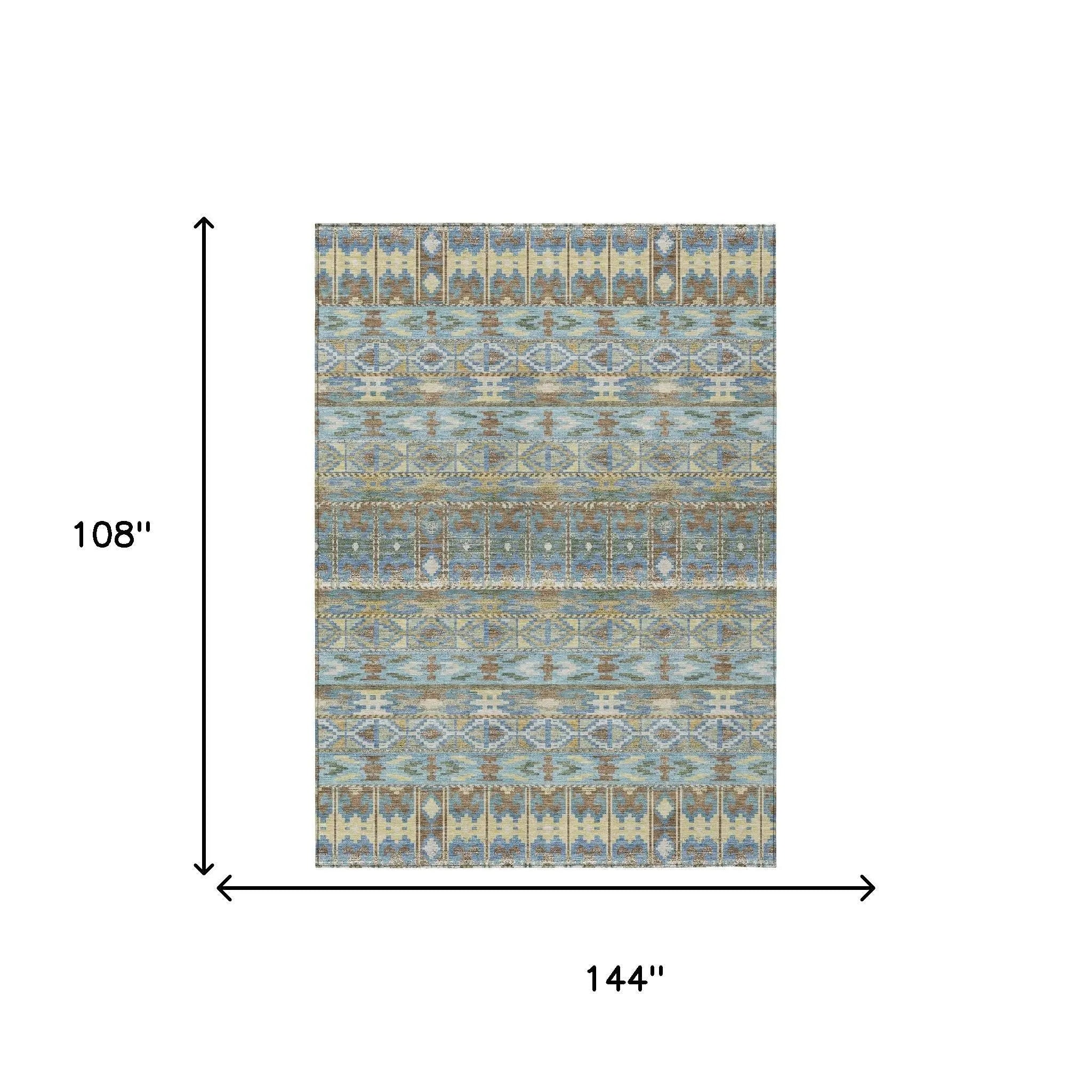 9' X 12' Teal Blue And Khaki Geometric Washable Indoor Outdoor Area Rug Homeroots Outdoor